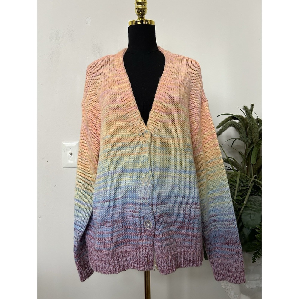 Aqua Pastel Rainbow Ombre Soft Knit Cardigan M Y2K Fairycore Coquette Colorful - Picture 4 of 7
